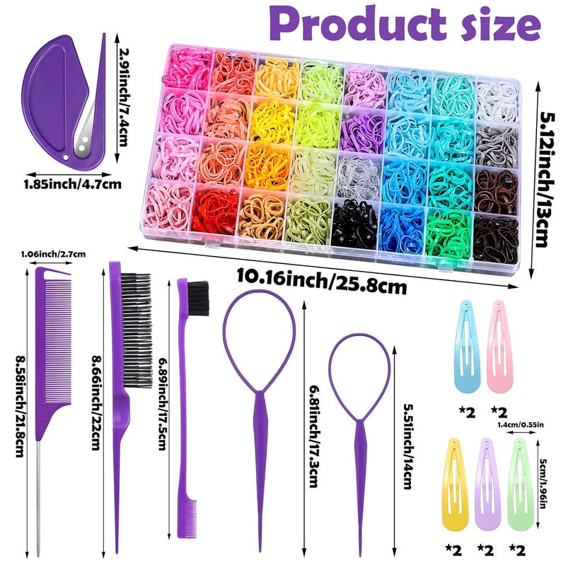 AuraRay 32 Colors Small Hair Rubber Bands with 16 Styling Tools, 2000 Pcs Elastic Girl Baby Hair Ties, Mini Bands with Elastic Cutter, Hair Accessories Xmas Stuff for Girls Baby Toddlers Kids - Image 2